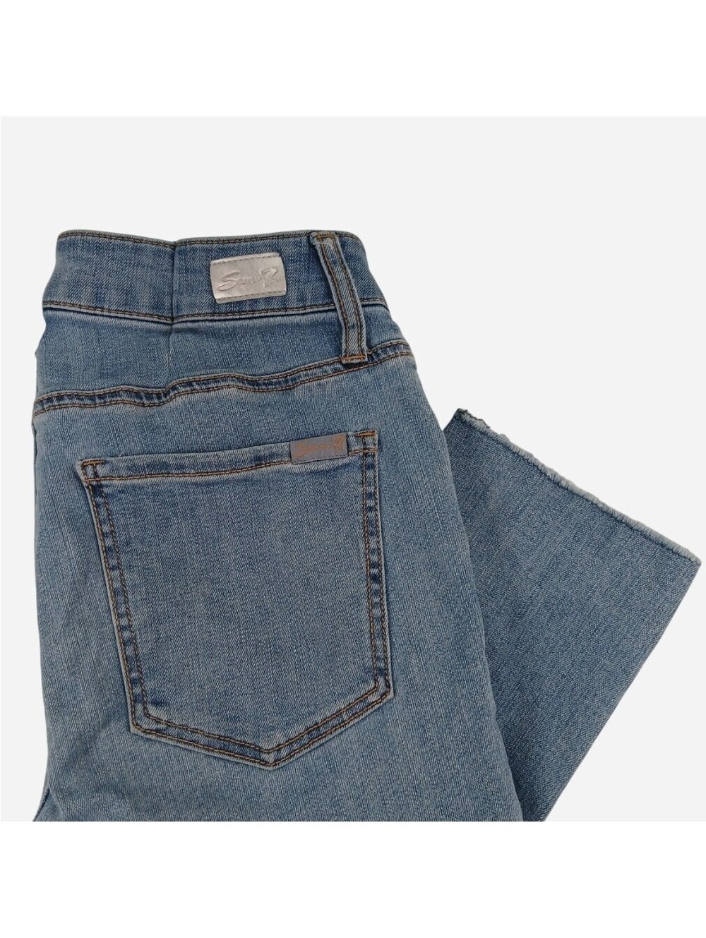 Seven7 High Rise Slim Straight Jeans Womens Size 6 Light Wash Distressed Raw Hem